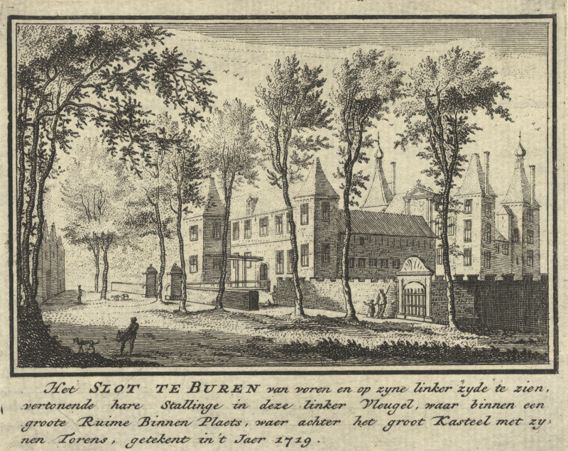 Het Slot te Buren, van voren en op zyne linker zyde te zien by J.M. Bregmagher, naar A. Rademaker