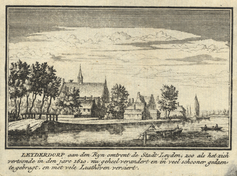 Leyderdorp aan den Ryn omtrent de Stadt Leyden by J.M. Bregmagher, naar A. Rademaker