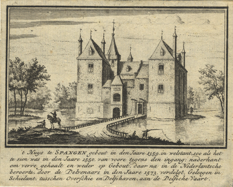 ´t Huys te Spangen, gebout in den jaare 1359, in welstant by J.M. Bregmagher, naar A. Rademaker