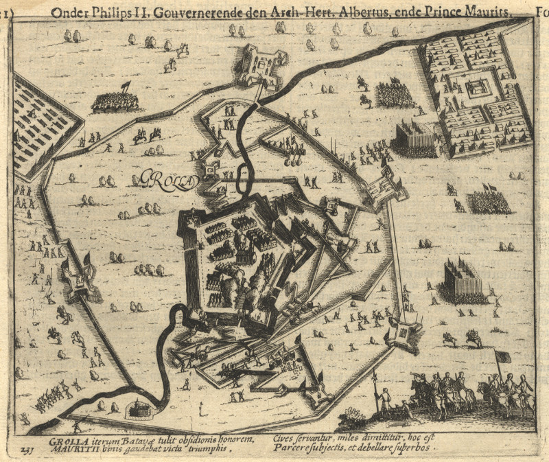 Grolla; Onder Philips II, Gouvernerende den Arch-Hert. Albertus, ende Prince Maurits by Willem Baudartius