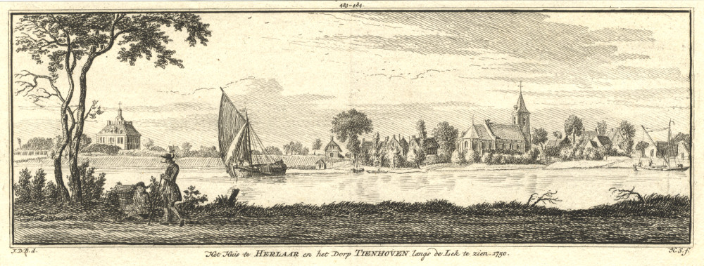 Het Huis te Herlaar en het Dorp Tienhoven langs de Lek te zien. 1750 by H. Spilman, J. de Beijer
