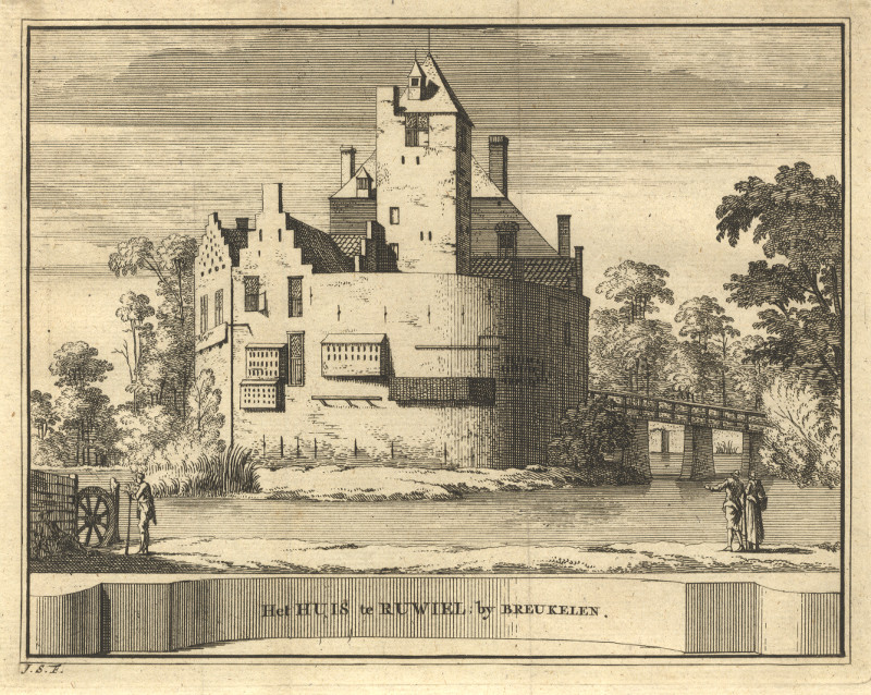 Het Huis te Ruwiel by Breukelen by J. Schijnvoet, naar R. Roghman