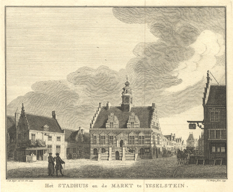 Het Stadhuis en de Markt te Ysselstein by J.C. Philips, J. de Beijer