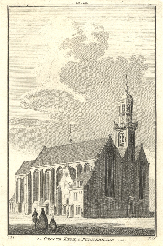 view De Groote kerk te Purmerende. 1726. by H. Spilman, C. Pronk