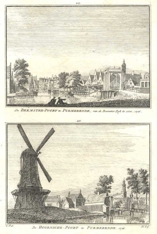 view De Beemster-Poort te Purmerende; De Hoornsche-Poort te Purmerende by H. Spilman, C. Pronk