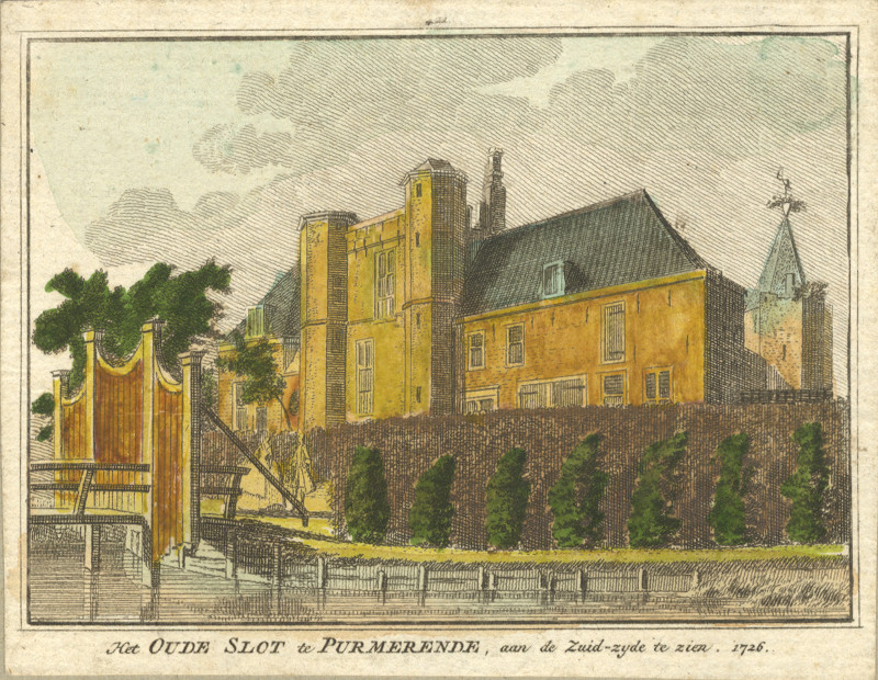 Het Oude Slot te Purmerende, aan de Zuid-zyde te zien. 1726 by H. Spilman