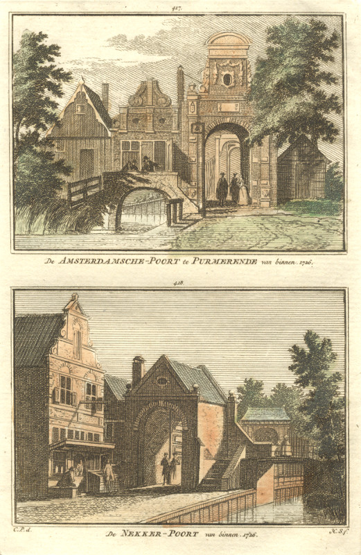 view De Amsterdamsche-Poort te Purmerende van binnen; De Nekker-Poort van binnen by H. Spilman, C. Pronk