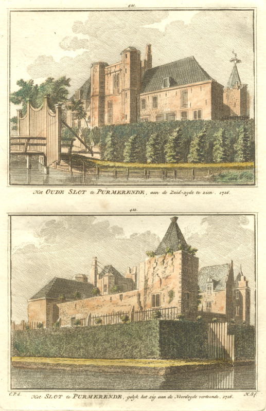 view Het Oude Slot te Purmerende aan de Zuidzyde, Het Slot te Purmerende gelyk het zig aan de Noordzyde.. by H. Spilman, C. Pronk