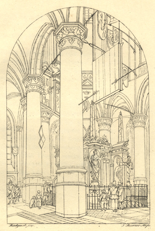 view      Interieur van de Nieuwe Kerk in Delft met de graftombe van Willem de Zwijger by G. Bemme? naar Gerard Houckgeest