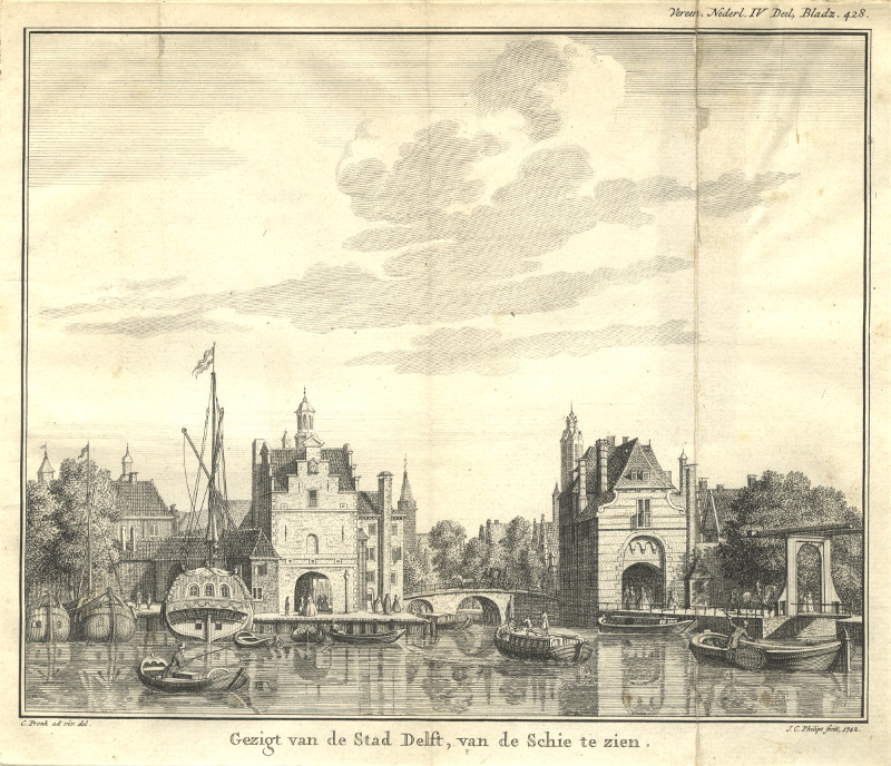 Geizgt van de Stad Delft, van de Schie te zien. by C. Pronk, J.C. Philips