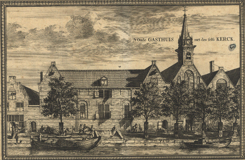 ´t Oude Gasthuis met des selfs Kerck by C. Decker