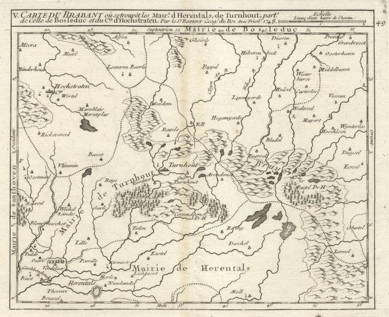 Carte du brabant ou se trouvet les Marrs. d Herentals, de Turnhout.. by M. Robert