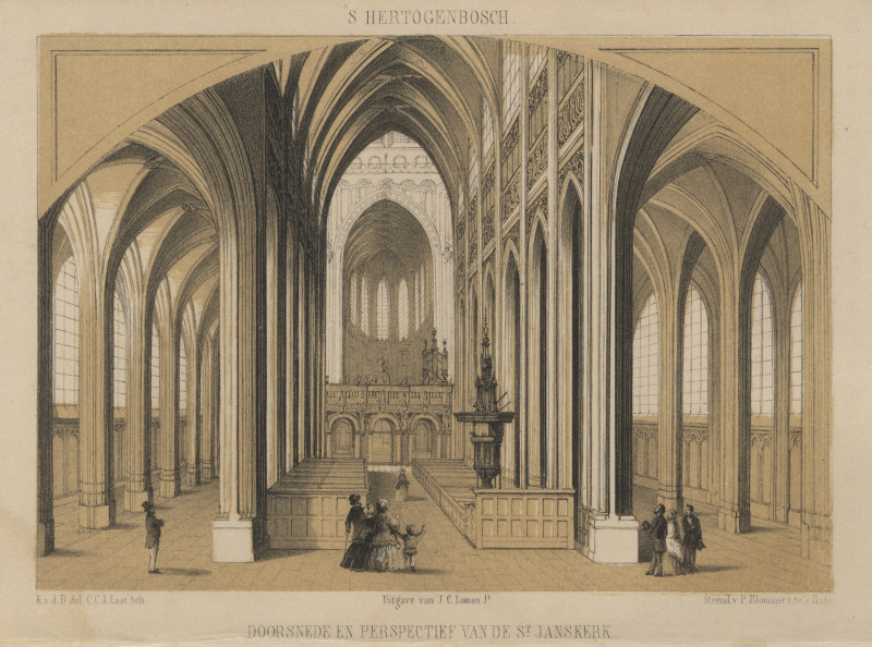Doorsnede en perspectief van de St. Janskerk by C.C.A. Last, P. Blommers