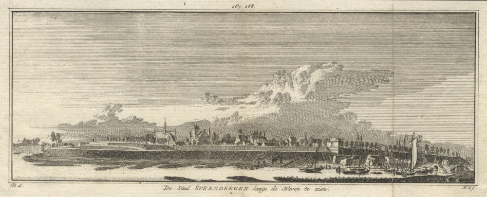 De Stad Steenbergen langs de Haven te zien by H. Spilman naar J. de Beijer