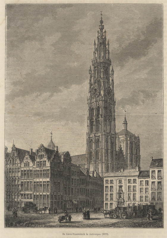 view De Lieve-Vrouwekerk te Antwerpen (1870) by V. de Doncker, A. Barberes