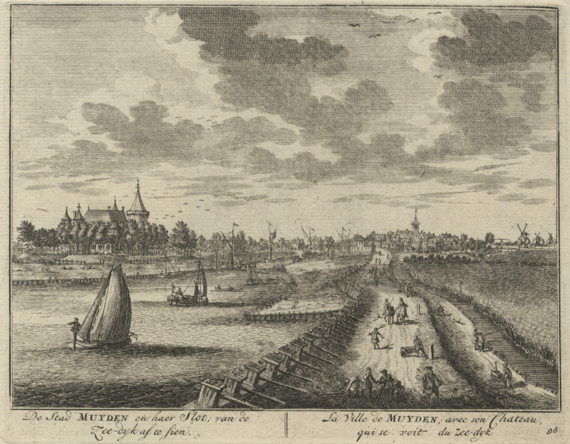 De Stad Muyden en haer Slot; van de Zee-dyk af te sien by Daniel Stopendaal