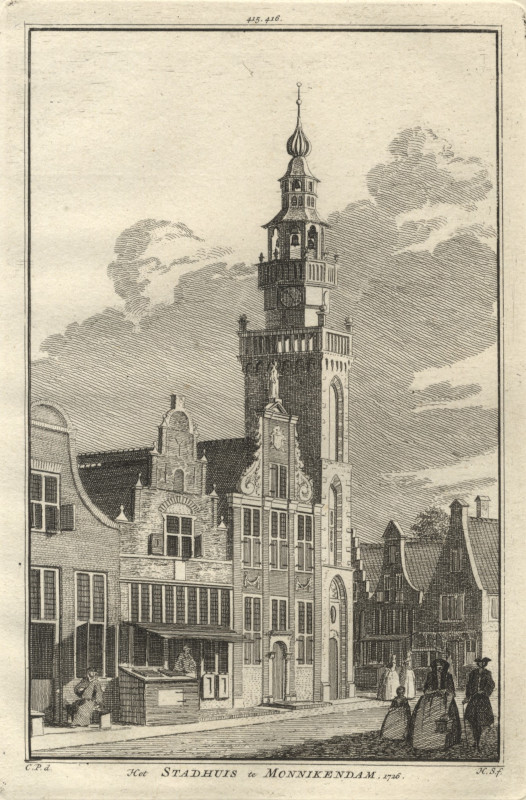view Het Stadhuis te Monnikendam. 1726 by H. Spilman, C. Pronk