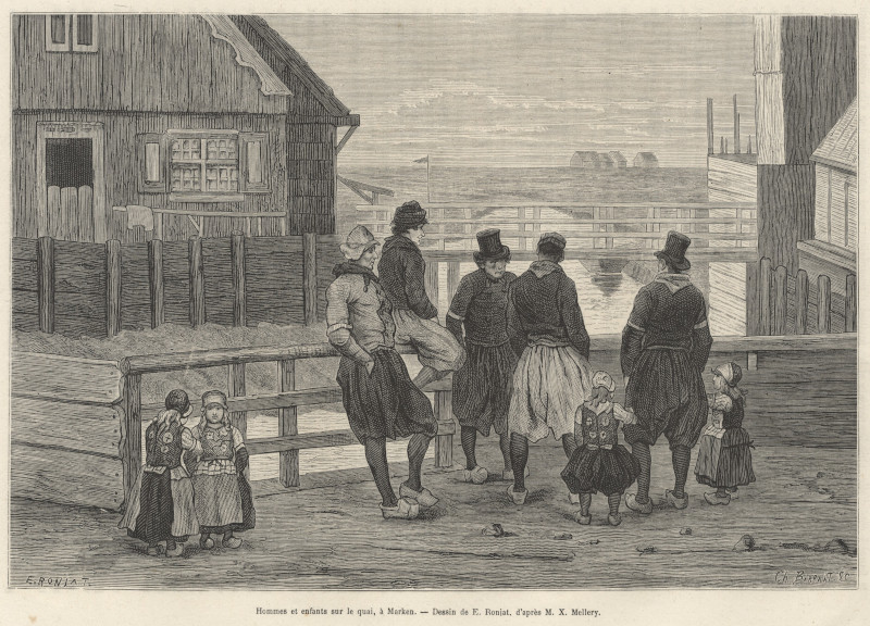 Hommes et enfants sur le quai, à Marken by E. Ronjat, Ch. Barbant, X. Mellery