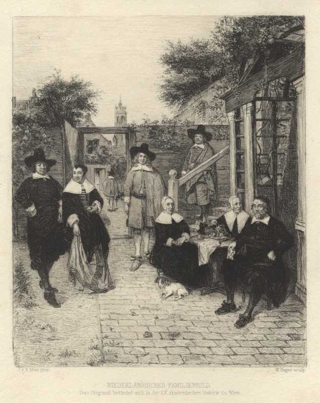 Niederländisches Familienbild by W. Unger naar Pieter de Hooch
