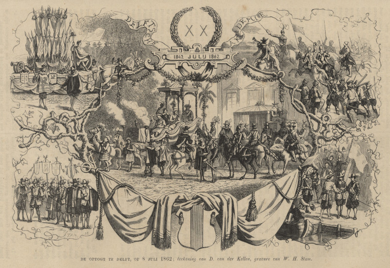 De Optogt te Delft, op 8 Juli 1862 by W.H. Stam naar D. van der Kellen