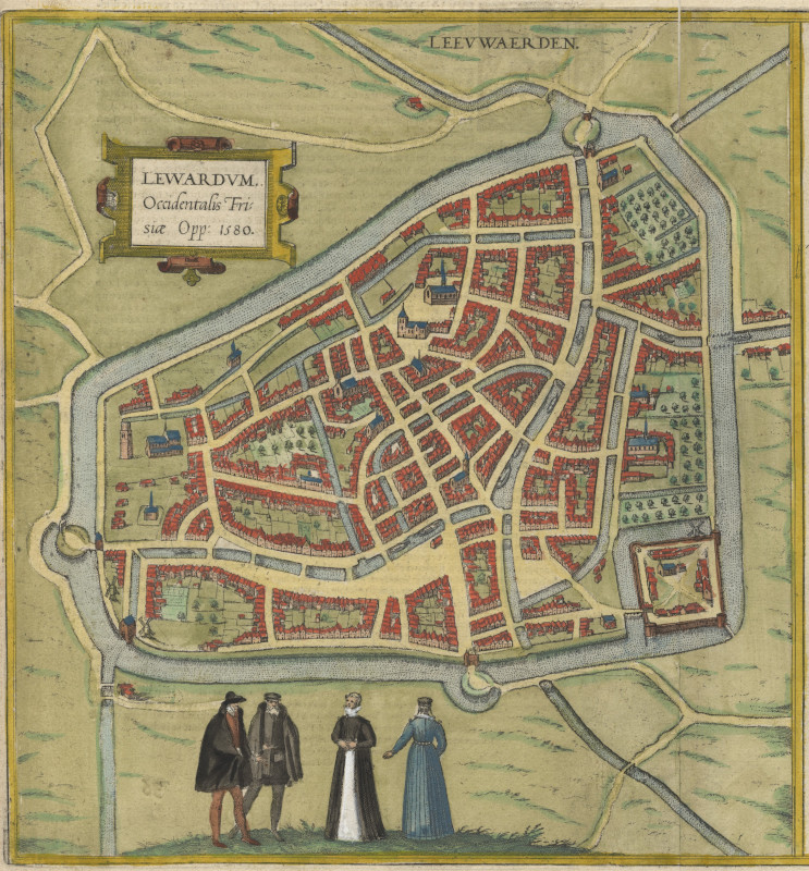 Lewardum, Occidentalis Frisiae. Opp: 1580 by G. Braun, F. Hogenberg