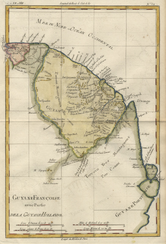 map Guyane Francoise avec partie de la Guyane Hollandoise by R. Bonne en G. Raynal