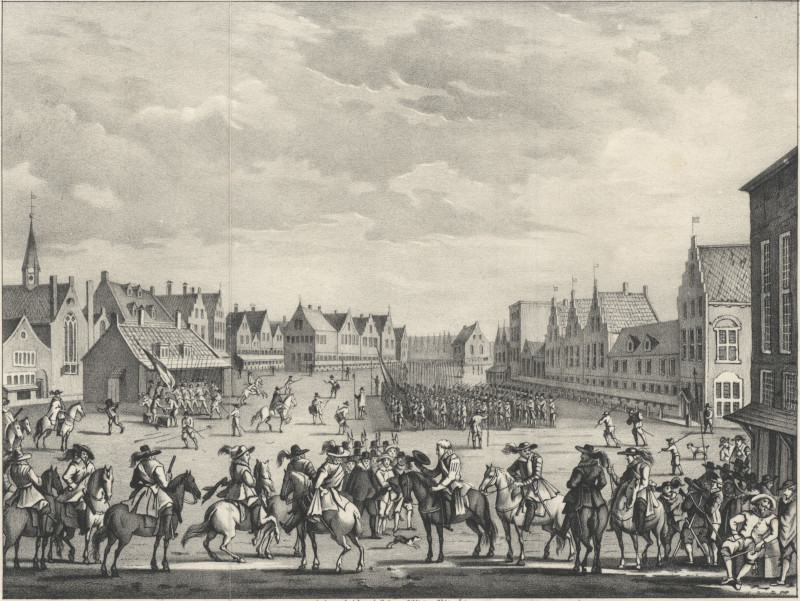 Het Afdanken der Waardgelders door Prins Maurits te Utrecht in 1618 by Gebr. v.d. Weijer, naar J.C. Droochsloot