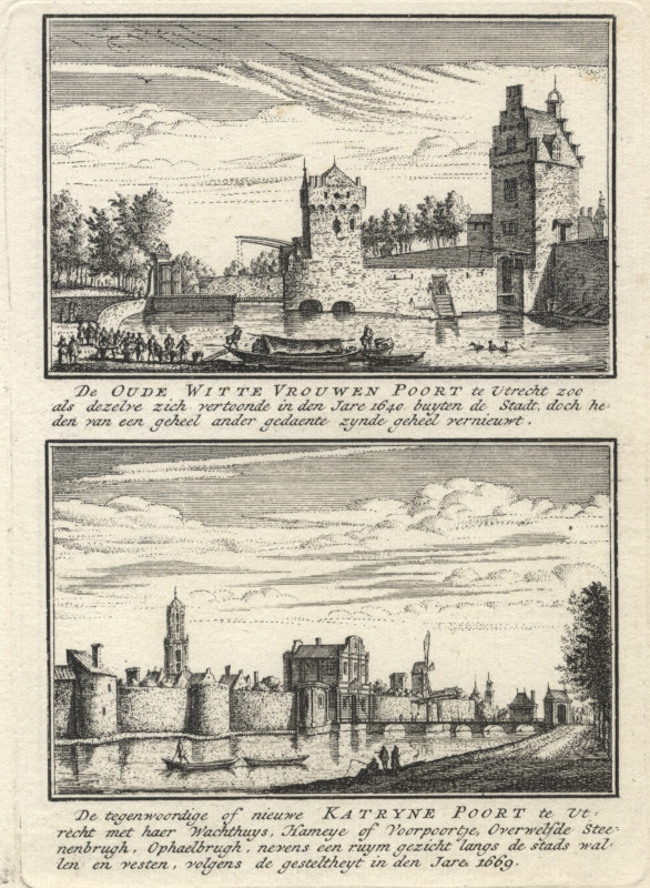 view De Oude Witte Vrouwenpoort; De Tegenwoordige of nieuwe Katryne Poort by J.M. Bregmagher