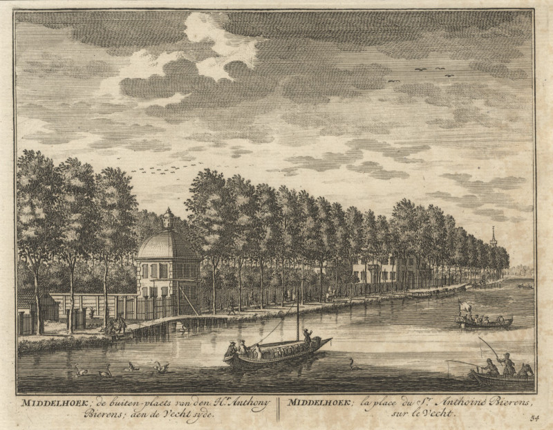 Middelhoek; de buiten-plaets van den Hr. Anthony Bierens; aen de Vecht syde by D. Stoopendaal