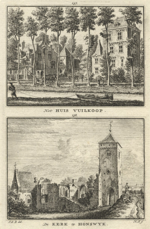 view Het Huis Vuilkoop; De Kerk te Honswyk by H. Spilman naar J. de Beijer