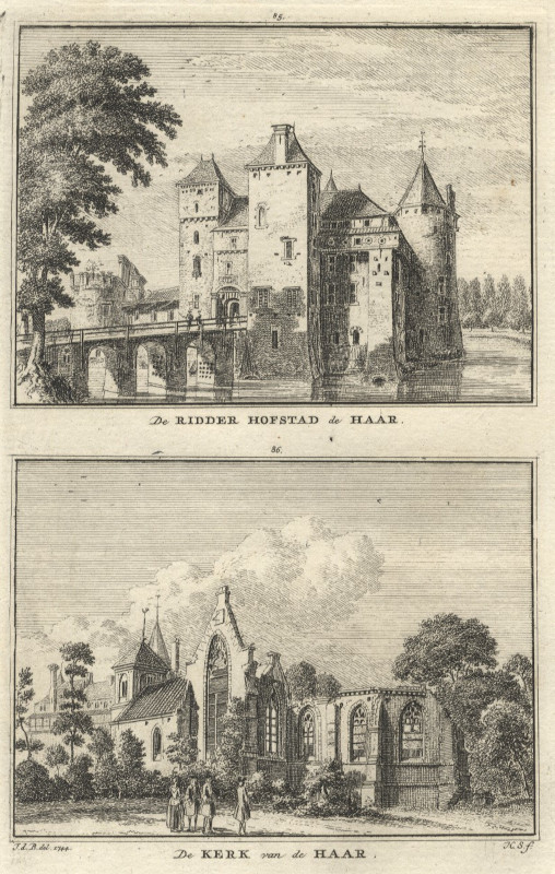 view De ridder Hofstad de Haar; de Kerk van de Haar by H. Spilman naar J. de Beijer