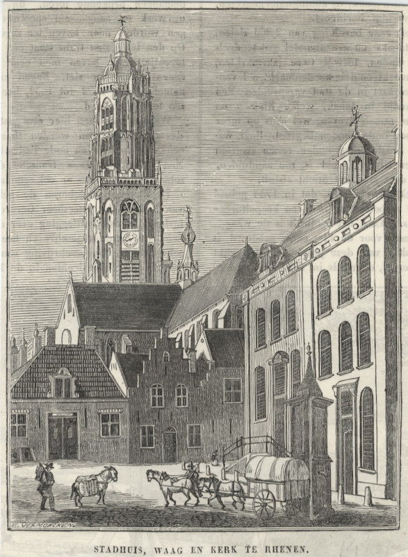 view Stadhuis, Waag en Kerk te Rhenen by E. Vermorcken