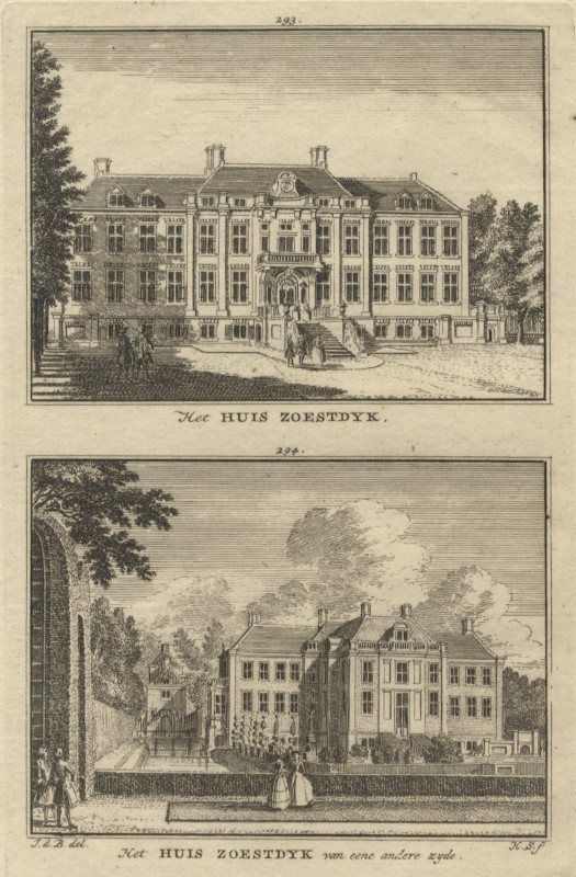 view het Huis Zoestdijk; Het Huis Zoestdyk van eene andere zyde by H. Spilman naar J. de Beijer