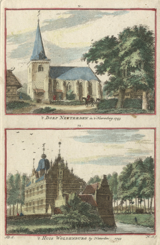 view 	´t Dorp Netterden in ´s Heerenberg; ´t Huis Woldenburg by Netterden 1743 by H. Spilman naar J. de Beijer