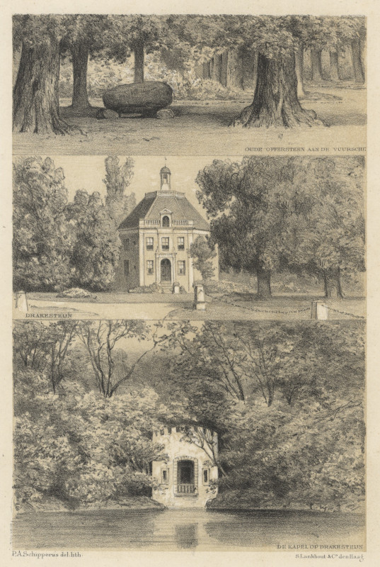 view Oude offersteen aan de Vuursche; Drakesteijn; De Kapel op Drakesteijn by P.A. Schipperus