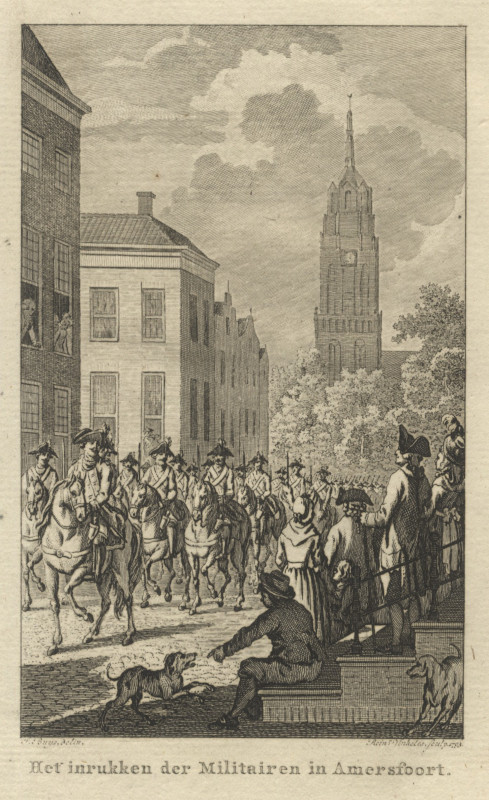 view Het inrukken der Militairen in Amersfoort by R. Vinkeles naar J. Buys