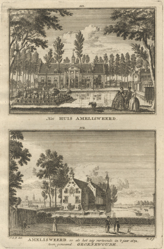 view Het Huis Amelisweerd; Amelisweerd, so als het zig vertoonde in ´t jaar 1672 toen genoemd Groen by H. Spilman naar J. de Beijer