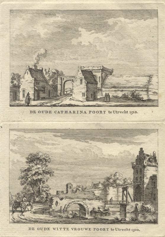 view De Oude Catharina Poort te Utrecht; De Oude Witte Vrouwe Poort te Utrecht 1510 by nn
