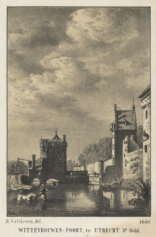 view Wittevrouwen-Poort, te Utrecht anno 1646 by H. Saftleven