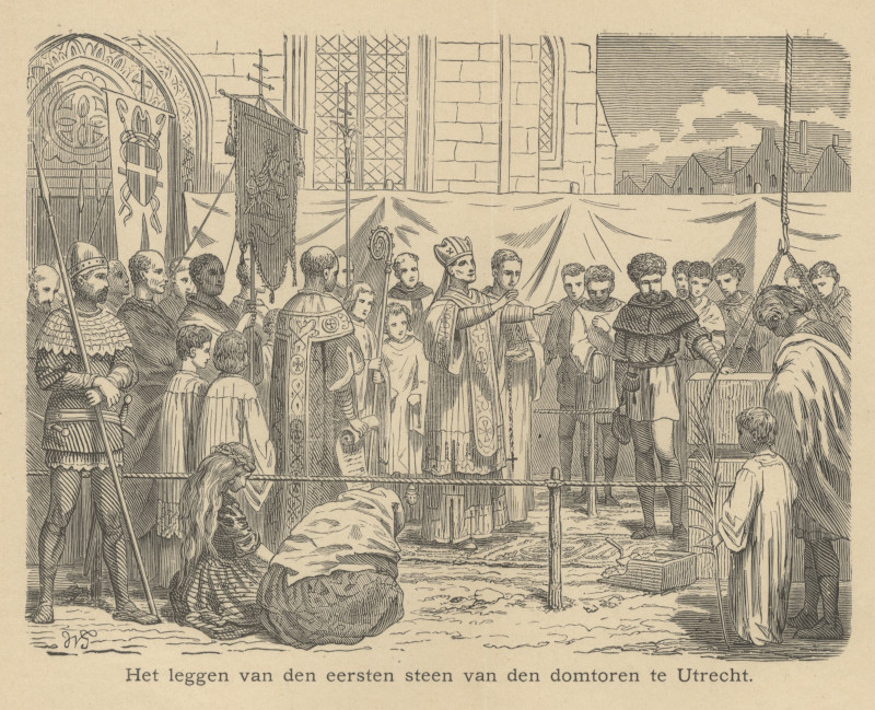 Het leggen van den eersten steen van den domtoren te Utrecht by nn