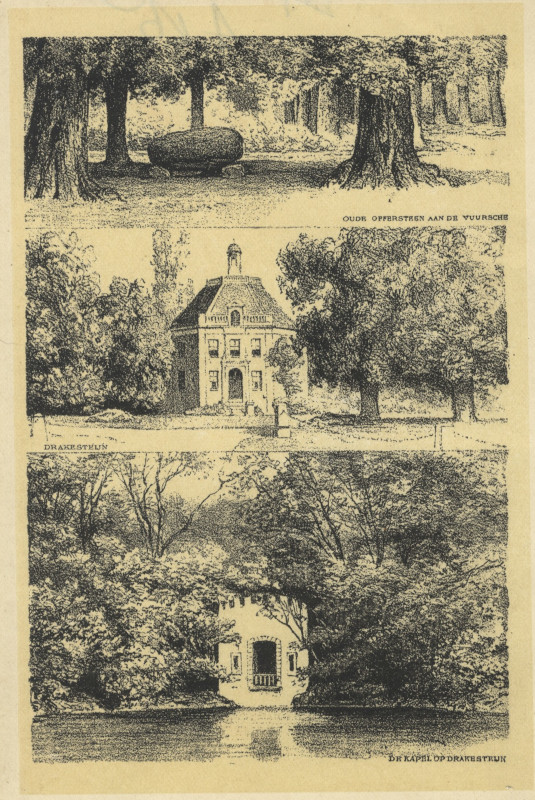 view Oude offersteen aan de Vuursche; Drakesteijn; De Kapel op Drakesteij by P.A. Schipperus, Joh. Enschede