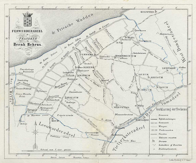 Gemeente Ferweradeel te Franeker bij Bernh. Behrns, an antique map ...