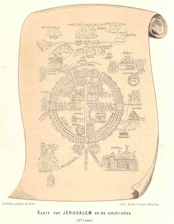print Kaart van Jerusalem en de omstreken (12e eeuw) by v.d. Kellen