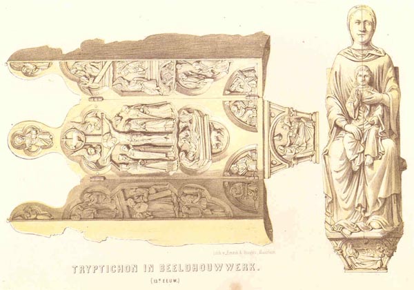print Tryptichon in beeldhouwwerk (13e eeuw) by nn