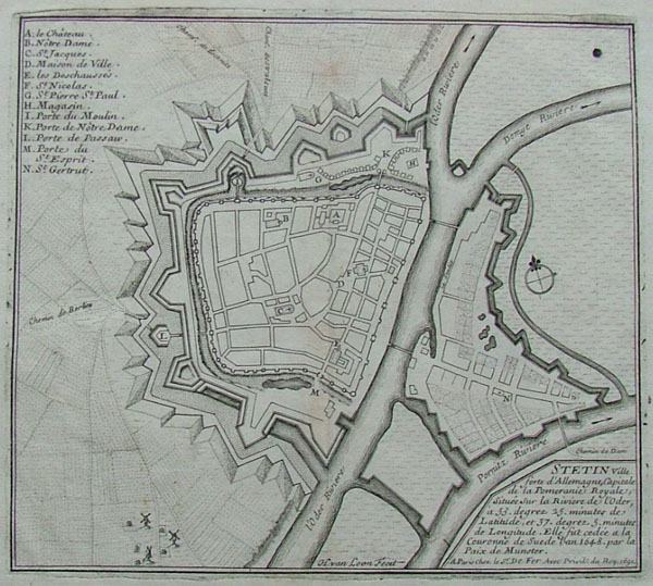 plan Stetin, Aan de Oder en de Domye by Nicolas de Fer, H. van Loon