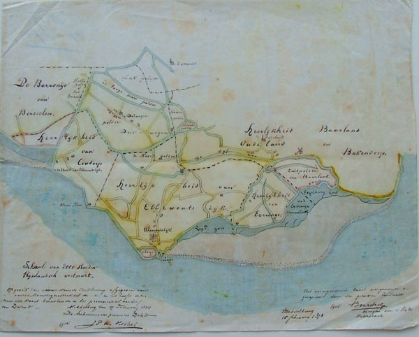 map Manuscript kaart van Zeeland Borsselen, Baarland, Ellewoutsdijk by Bourdrez