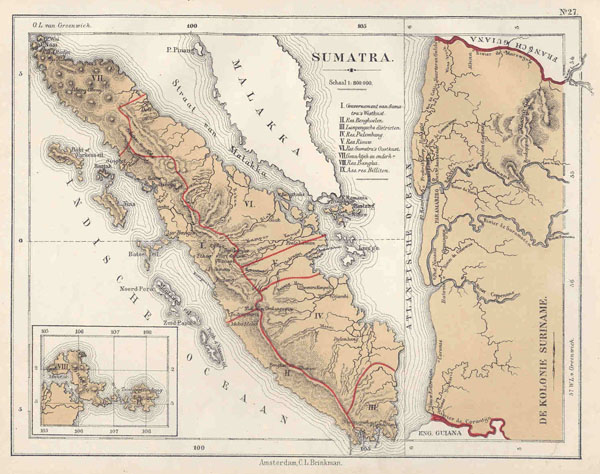 map Sumatra (bijkaart: De kolonie Suriname by N.W. Posthumus en Dr. J.M. van Bemmelen 