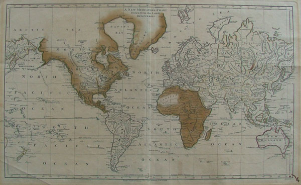 map A New Mercators chart Drawn from the latest discoveries by W. Harrison,  Wilkinson