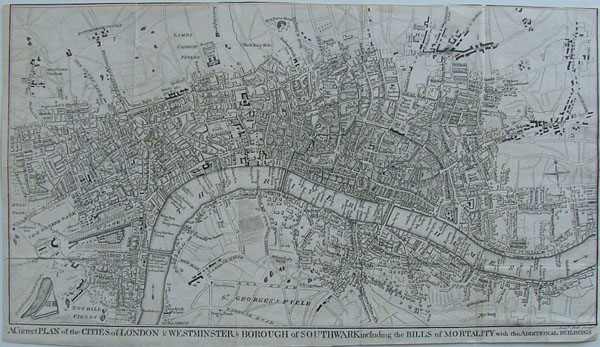 plan A Correct plan of the cities of London, Westminster, Borough of Southwark including the Bills of .. by A. Bell, John Rocque