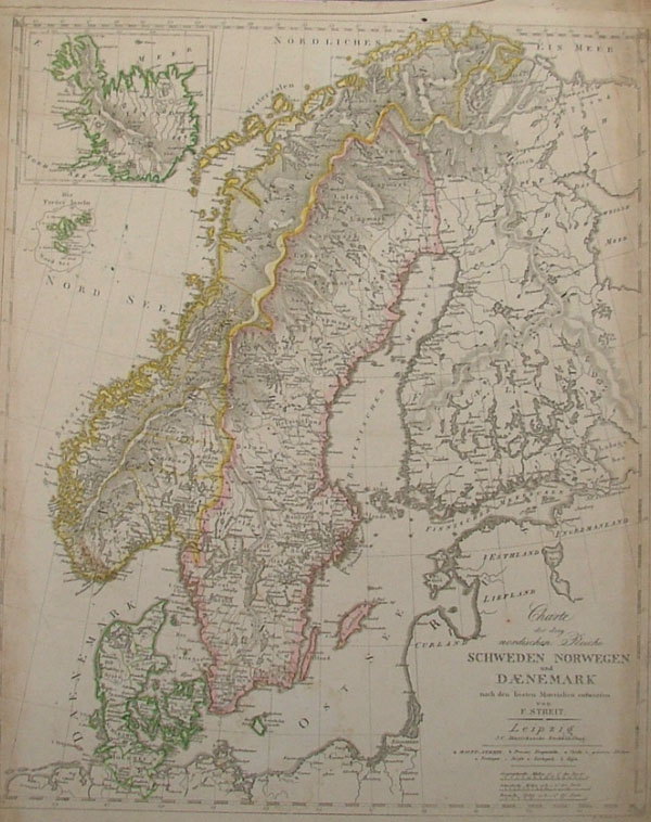 map Charte der drey nordischen Reiche SSchweden, Norwegen und Daenemark by F. Streit